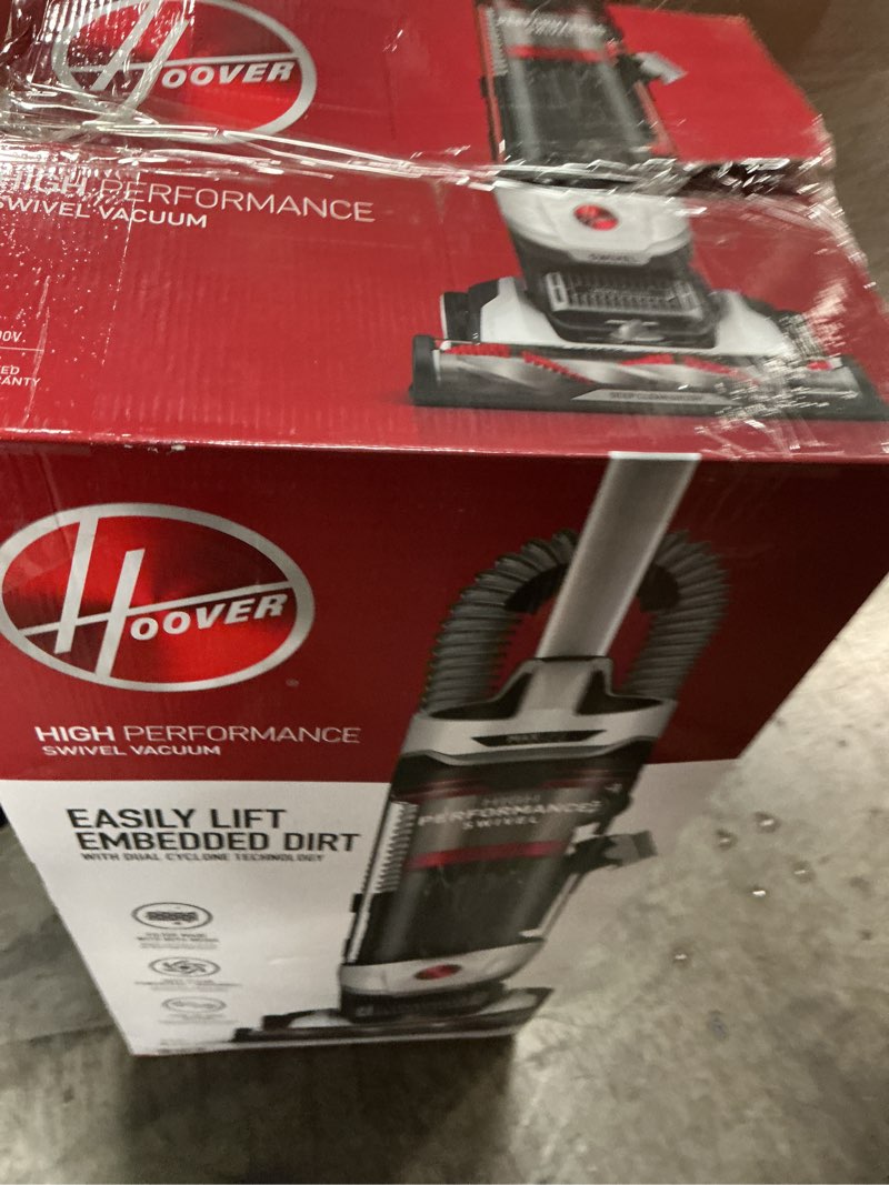 Condition photo showing As Is for hoover high performance bagless corded hepa filter upright vacuum