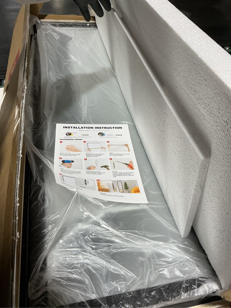 Condition photo showing Good Condition for LFT HUIMEI2Y Door Mirror Full Length, Wall-Mounted Mirror Rectangle Tall with Engraving Frame for Bedroom, Living Room, Dressing Room, Black 50" x14" Black 50"L x 14"W