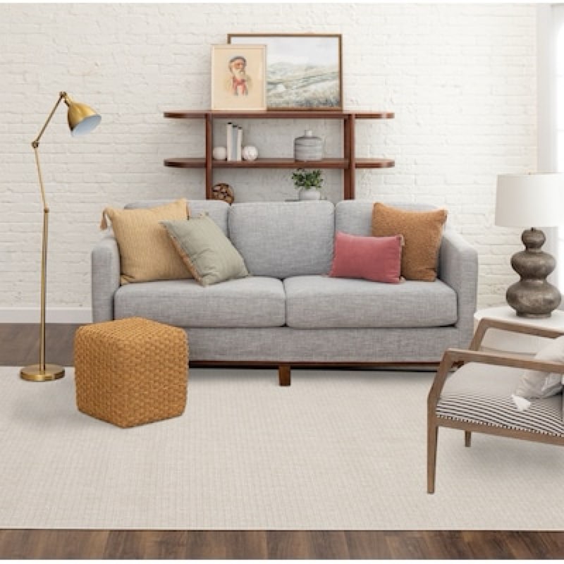 style selections milo 8 x 10 (ft) loomed polyester ivory rectangular indoor solid spot  area rug