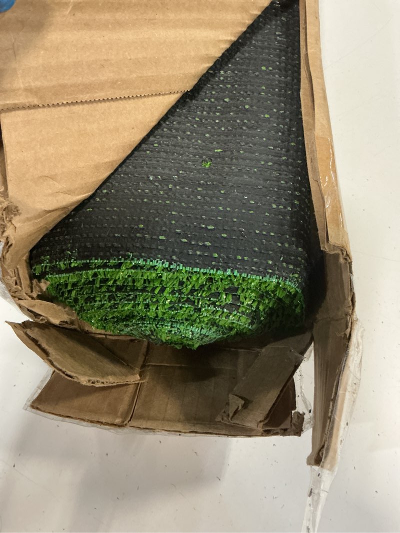 Condition photo showing Good Condition for realistic artificial grass 4 ft x 13 ft green synthetic turf rug fake grass mat indoor outdoor lawn landscape for garden, balcony, patio with drainage holes & rubber backing 0.4“4ftx13ft