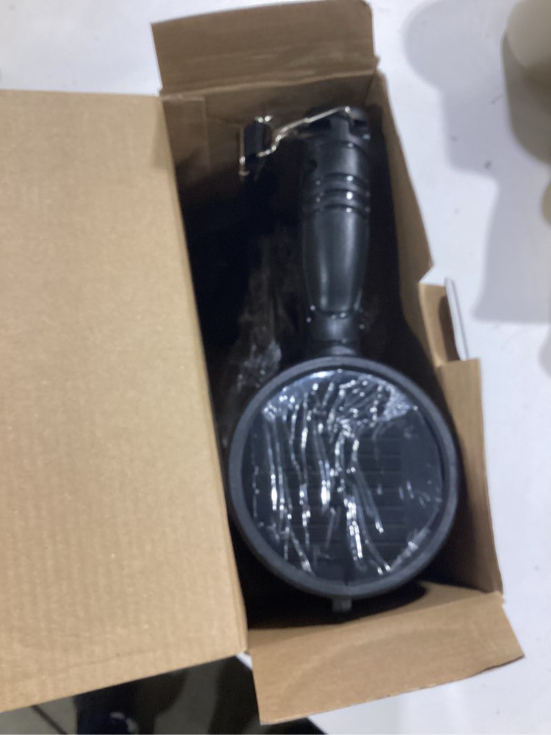 Condition photo showing New/Like New for kmivo rechargeable spotlight, 99,000 lumens super bright handheld led flashlight, outdoor spot light with cob light and solar panelsfor boating camping