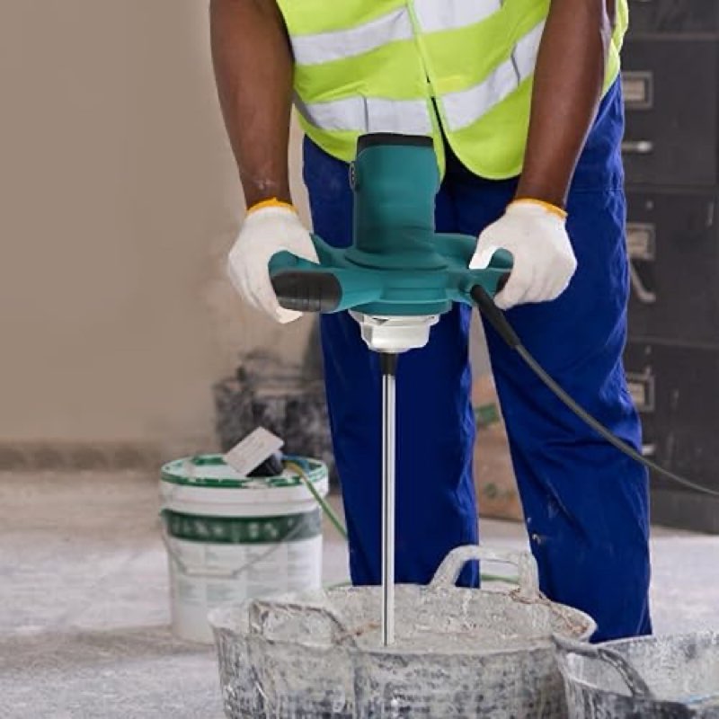 cement mixer, 2100w handheld electric concrete mixer, portable mortar mixer with 6 adjustable speed, 110v mud mixer for mixing mud, cement, mortar, paint, fodder