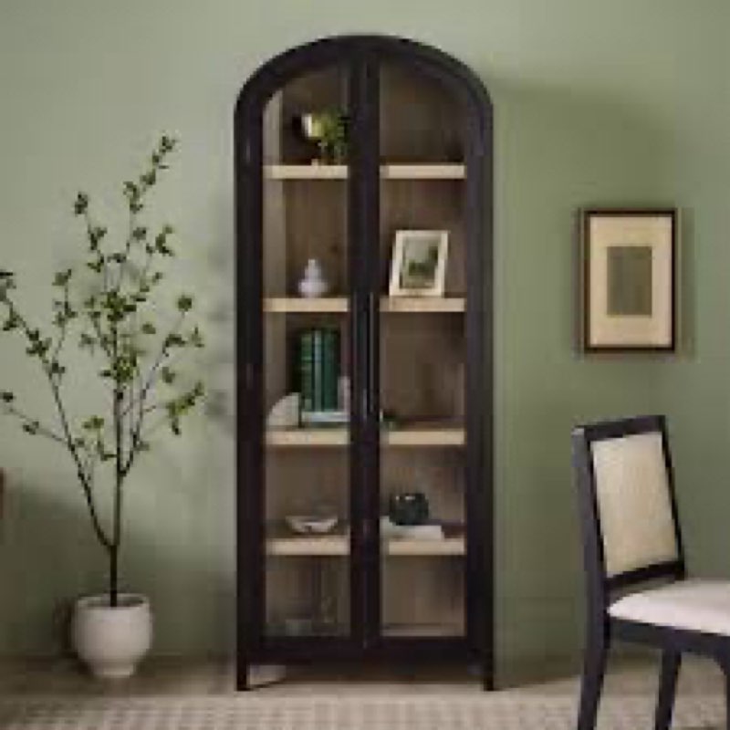 Modern 5 Shelf Arched Tall Bookcase With Glass Doors (Box 2 Of 2)
