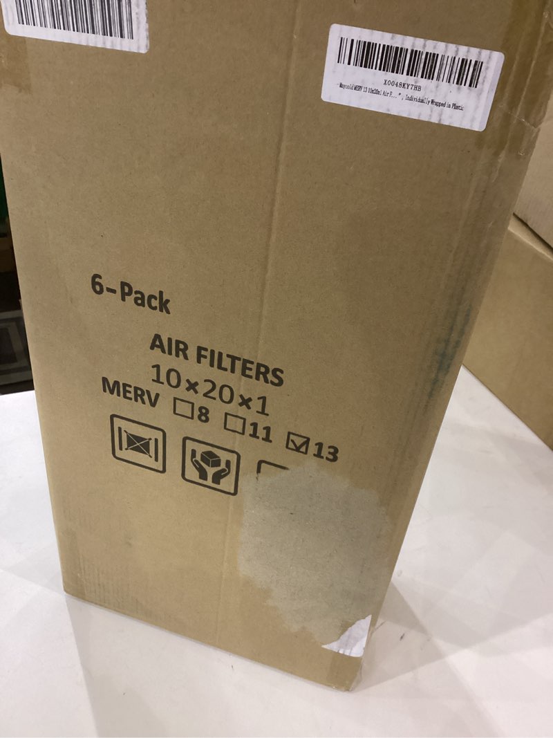 Condition photo showing New/Like New for Maycold MERV 13 10x20x1 Air Filter (6-Pack), High-Efficiency Pleated AC & Furnace Filters, Actual Size: 9.70” x 19.70” x 0.75”, Individually Wrapped in Plastic 10x20x1 6-PACK