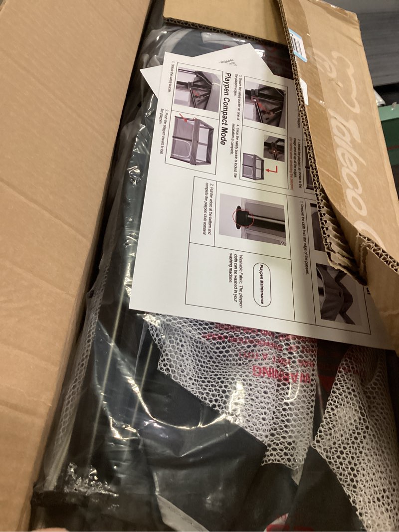 Condition photo showing New/Like New for Taleco Gear Foldable Baby Play Pen with Mat, 50''x50'' Playpen for Babies and Toddlers, Playpen for Baby with Gate, Breathable,Foldable Travel Play Pen with 50 Ocean Balls 50*50 Black