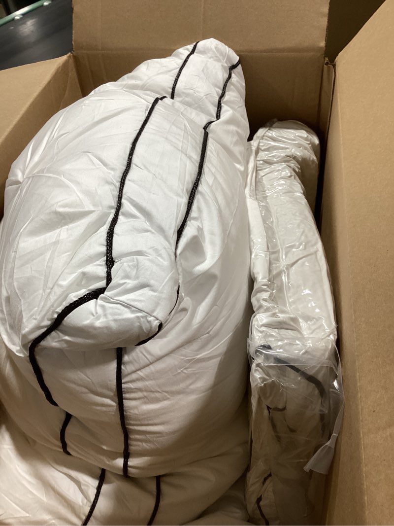 Condition photo showing As Is for BPC Luxury Goose Feather Down Pillows King Size, Gusseted Hotel Bed Pillows for Sleeping, 100% Organic Cotton Cover, Surround Polyester Fill, Soft Fluffy for Sleepers (18"x34" + 2" Gusset, Pack of 2) King (Pack of 2) White