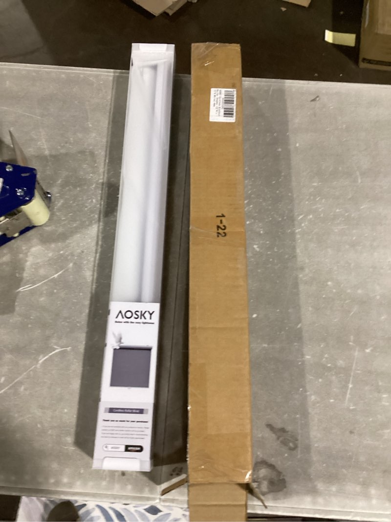 Condition photo showing Good Condition for Cordless Roller Shades Blackout Blinds for Windows Room Darkening Rolled Up Shades with Spring System, UV Protection Window Shades Door Blinds for Home and Office (22" W x 72" H, White) 22"W x 72"H White