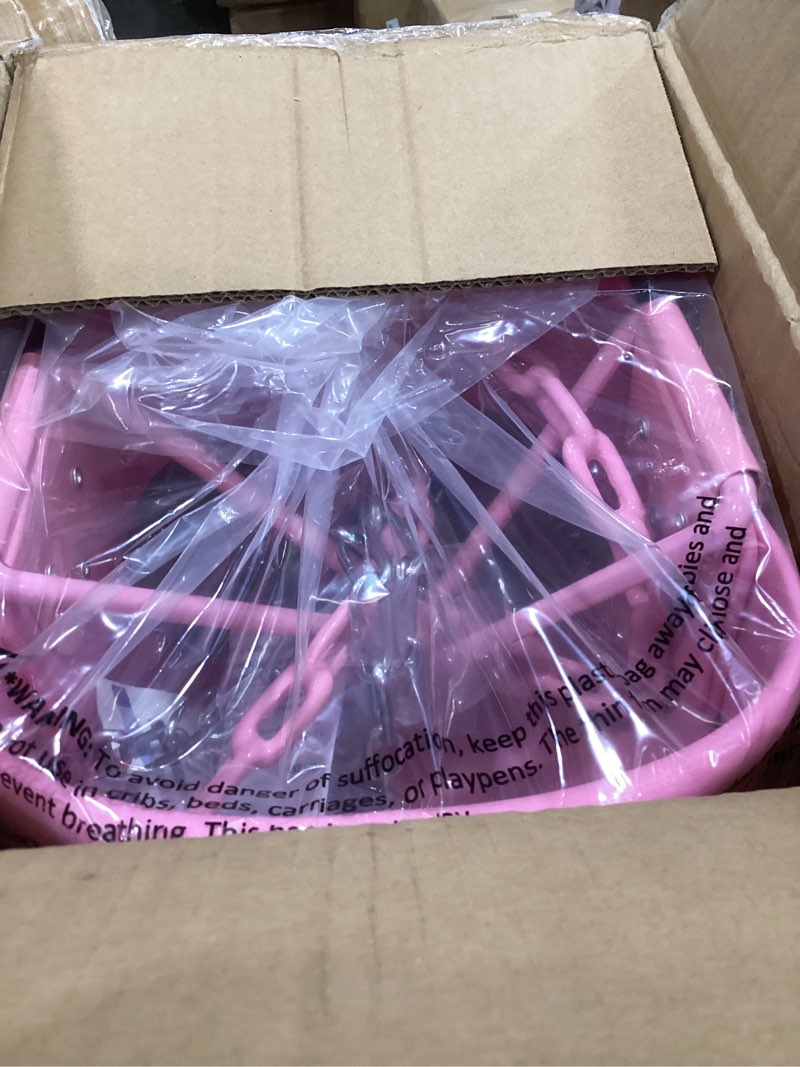 Condition photo showing Good Condition for premium high back full bucket toddler swing seat with finger grip, plastic coated chains and carabiners for easy install - pink - squirrel products