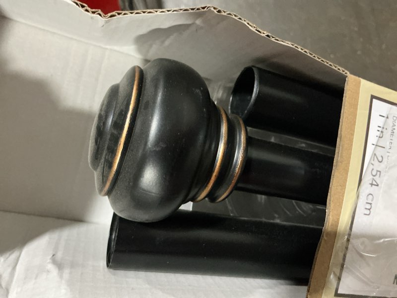 Condition photo showing Good Condition for allen + roth 72-in to 144-in matte black steel single curtain rod with finials