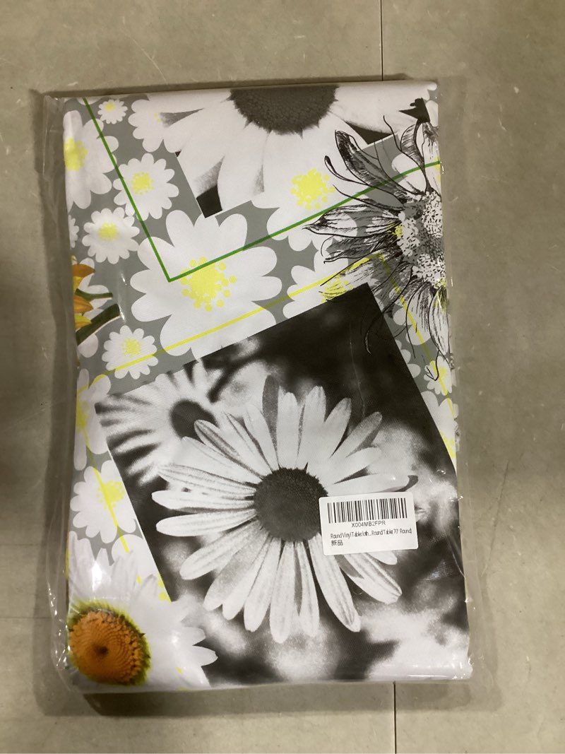 Condition photo showing New/Like New for Walrus Round Vinyl Tablecloth with Flannel Backing Waterproof Oil-Proof PVC Table Cloth Stain-Resistant Wipeable Table Cover for Round Table(70" Round) Sunflower 70" (Round)