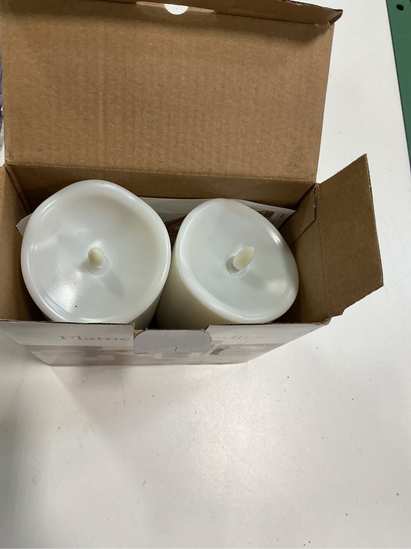 Condition photo showing Good Condition for Homemory 6\"x3\" Outdoor Waterproof Flameless Candles, LED Candles, Battery Operated Candles with Remote and Timers, Electric Fake Plastic Pillar Candles, Ivory White, Set of 2 D3“xH6\"6\" Ivory White
