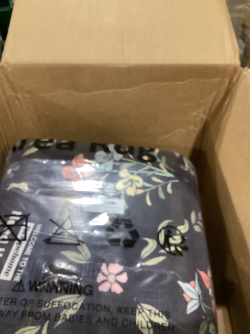 Condition photo showing Good Condition for rwlvpe black area rugs for living room 9x12, vintage floral 9x12 washable rugs for living room bedroom, non slip stain resistance boho large carpet for farmhouse dining room office, black bird black 9' x 12' (rectangular)