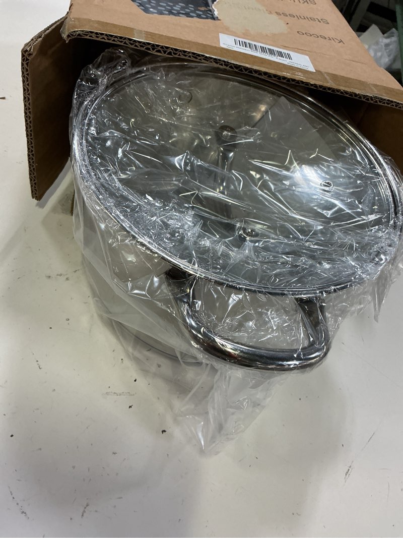 Condition photo showing New/Like New for kirecoo stainless steel stock pot - 5 quart heavy duty induction cooking pot with visible lid for pasta, soup, spaghetti, nonstick thick bottom big stockpot, deep cookware for canning, boiling, simmer 5 qt