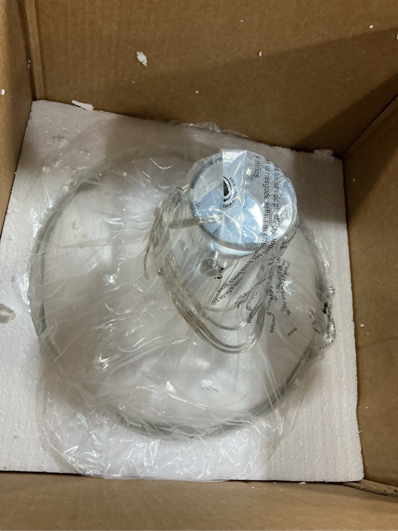 Condition photo showing New/Like New for farmhouse pendant light – hand-blown clear hammered glass shade, chrome finish, adjustable chain hanging fixture for kitchen island, dining room & hallway, 15" h x 12" d chain chrome