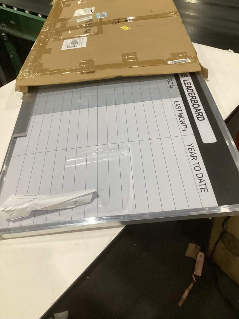 Condition photo showing As Is for lincia sales leaderboard dry erase whiteboard magnetic dry erase board with lines sliding marker tray aluminum frame white board planner for wall sales performance recording tracking office supplies sales leaderboard 36"w x 24"h