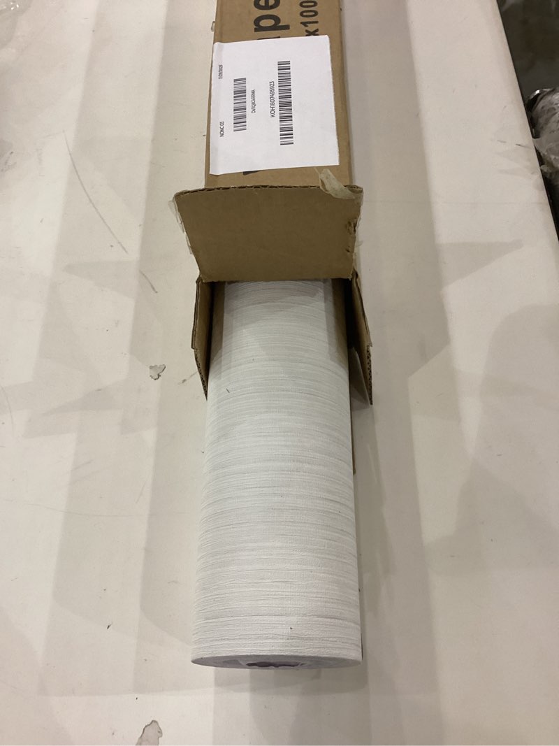 Condition photo showing As Is for haimin grasscloth textured wallpaper 24in x 393in fabric contact paper white wall paper linen peel and stick self-adhesive thick vinyl embossed film wallpaper (white)