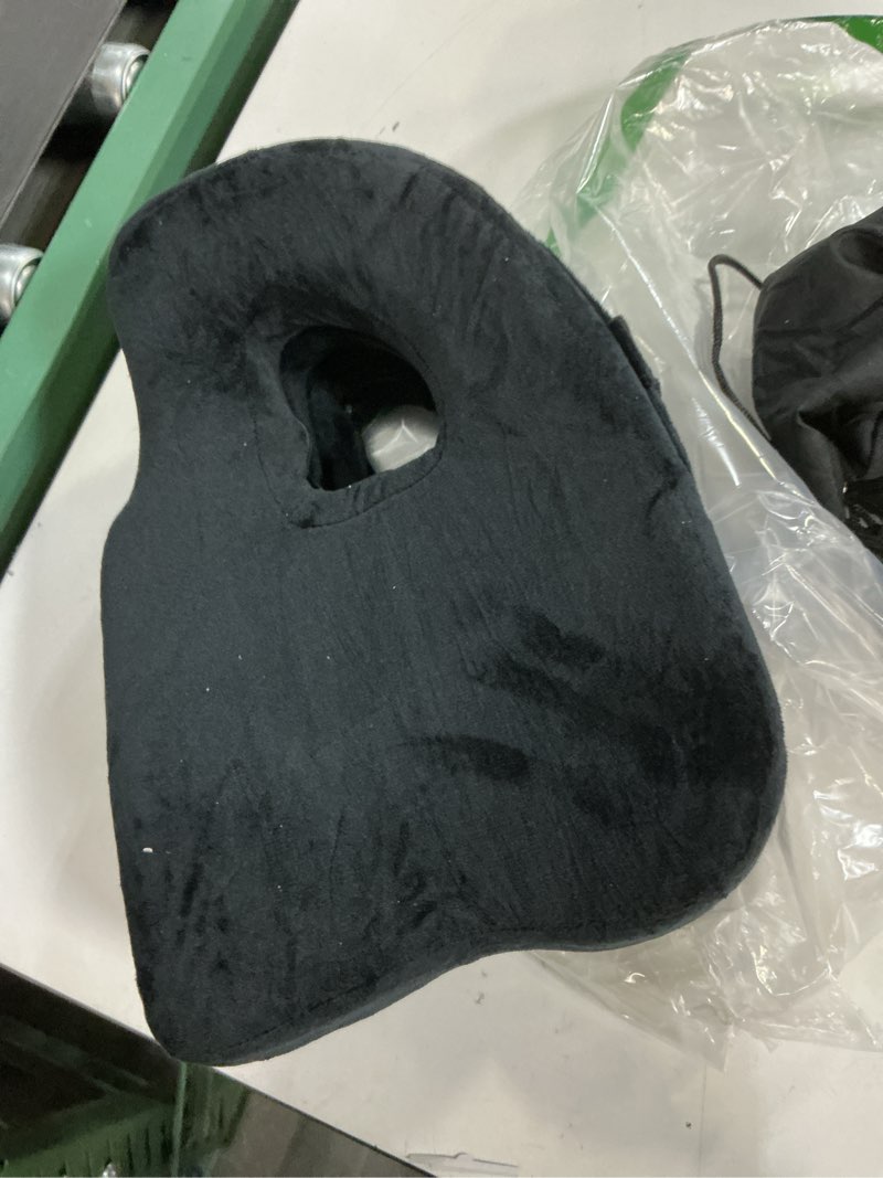 Condition photo showing As Is for cushy tushy premium foldable piriformis seat cushion - piriformis pain and sciatic pain relief cushion - for home & office use, perfect for travel or driving black piriformis