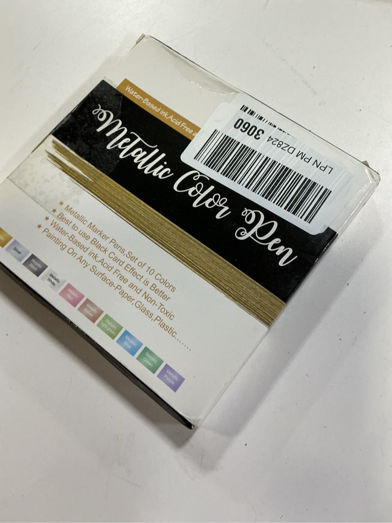 Condition photo showing New/Like New for xsg metallic marker pens, markers set of 10 colors metallic permanent markers for black paper,rock painting, card making,diy photo album, scrapbook crafts, metal, wood, ceramic, glass (medium tip)