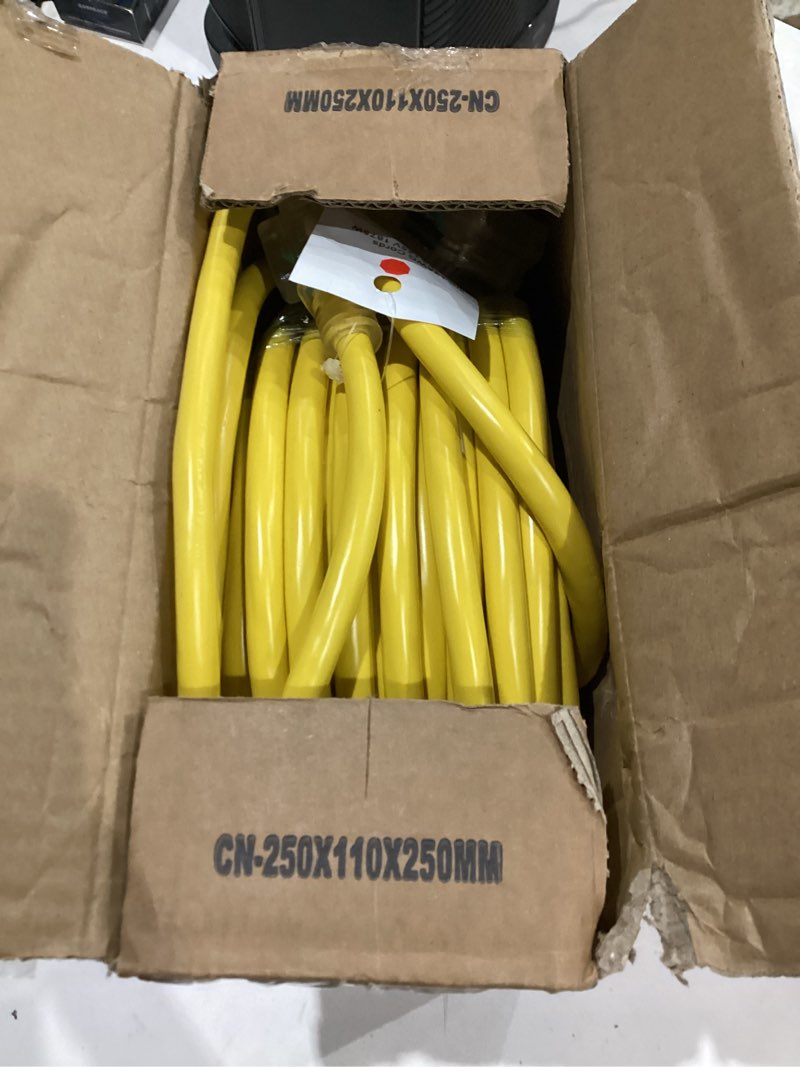 Condition photo showing New/Like New for POWGRN 100 ft 12/3 Outdoor Extension Cord Waterproof Heavy Duty with Lighted Indicator End 12 Gauge 3 Prong, Flexible Cold-Resistant Long Power Cord Outside, 15Amp 1875W SJTW Yellow ETL Listed 100FT 12/3 Extension Cord Yellow