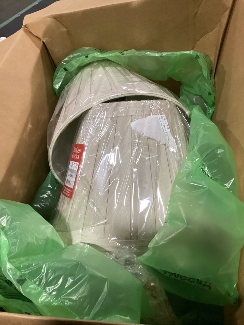 Condition photo showing New/Like New for creme linen large box pleat lamp shade (pre-assembled) 7" top x 14" bottom x 11" high (spider) replacement with harp and finial - springcrest