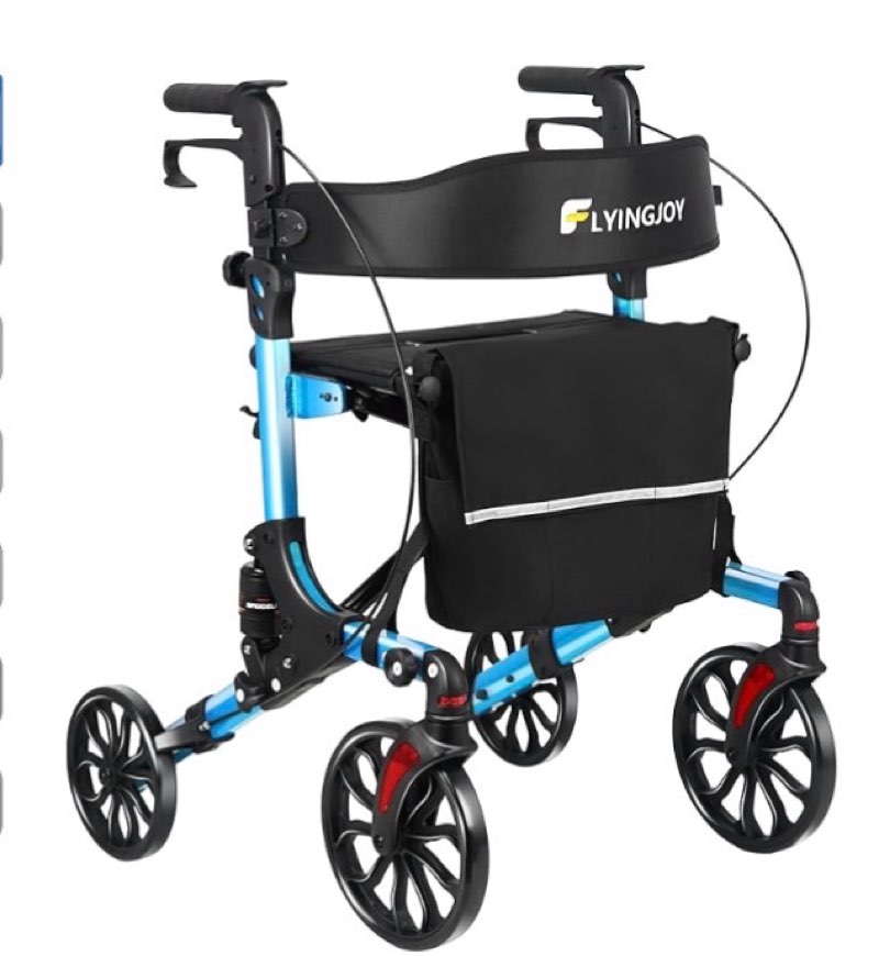 Lightweight Upright Rollator Walker All-Terrain Foldable with seat and Adjustable Height backrest, 3