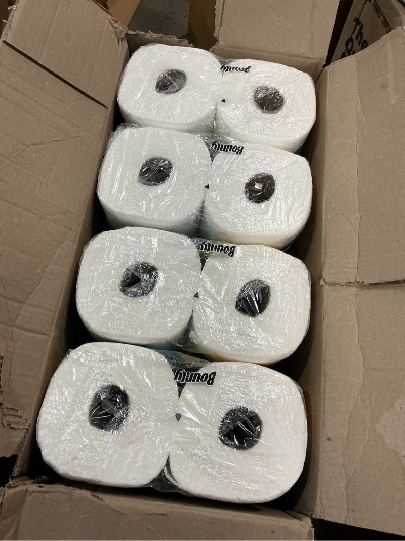Condition photo showing New/Like New for bounty paper towels quick size, white, 16 family rolls = 40 regular rolls family 16 rolls (107 sheets each)