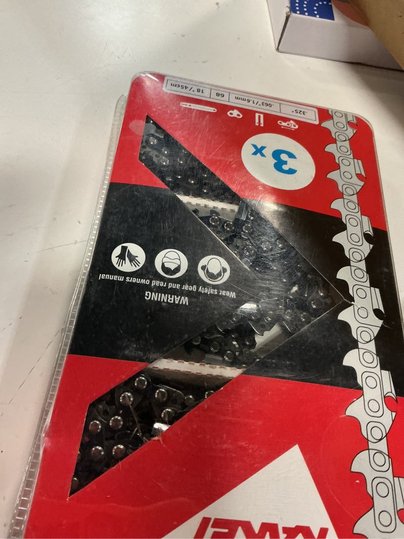 Condition photo showing Good Condition for kakei stihl chainsaw chain 18 inch .325" pitch .063" gauge 68 drive links- 26rs 68 fits stihl (pre 2023 .063" gauge) 025, ms250, ms251, 3005 008 4717-36390050068, v68 (3 chains) - full chisel .325" 18" .325" .063" 68dl- german steel *3