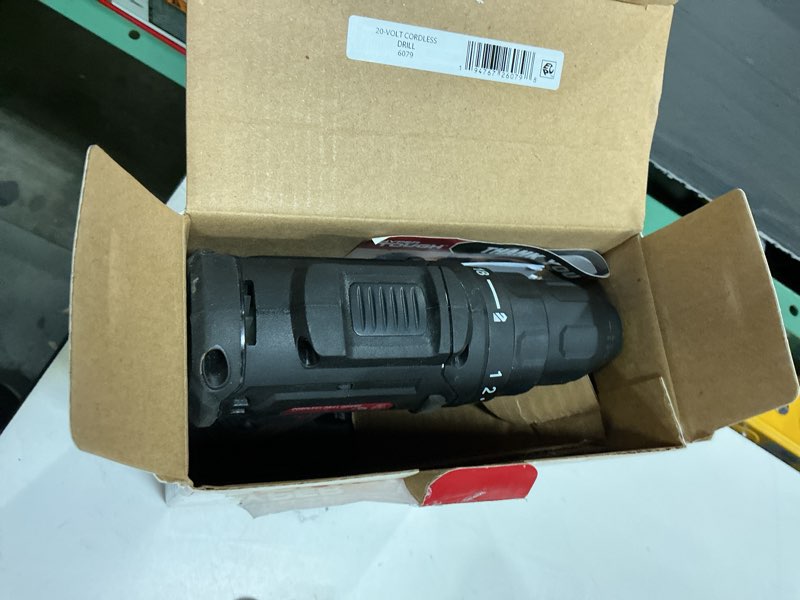 Condition photo showing As Is for hyper tough 20v brushless cordless drill with 1.5ah battery and usb-c charging cable