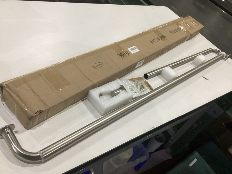 Condition photo showing Good Condition for room darkening curtain rod, wrap around design, extra-thick 1-inch diameter single drapery rod, extendable metal rod set for the blackout curtains and sheer (satin nickel, 48-84") 48-84" satin nickel