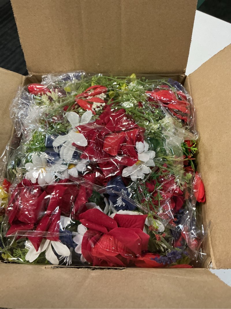 Condition photo showing Good Condition for 12 pcs patriotic american candle rings wreaths red white and blue floral candle rings with roses daisy forsythia lavender mini july independence day wreath for party home table centerpiece decor patriotic 12