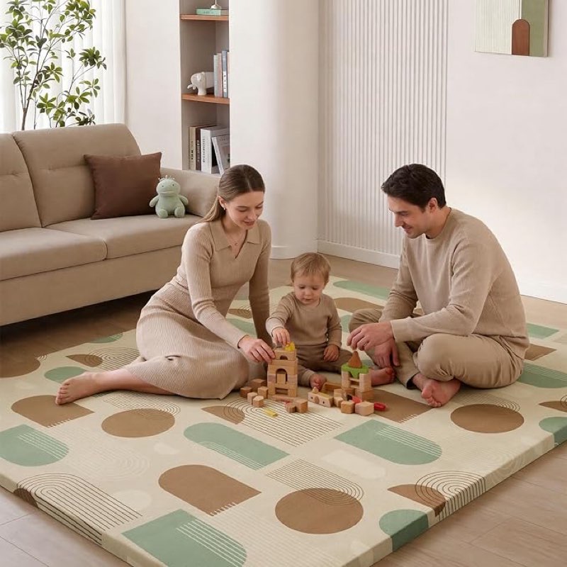 blissful diary 1.3" thick baby play mat, 71x59 playpen mat with removable & washable cover, extra large crawling rug for floor, foam cushion & non-slip backing for kid, toddler and infants