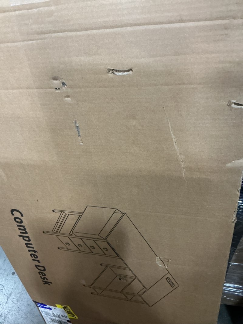 Condition photo showing Good Condition for Lufeiya L Shaped Desk with Drawers & Storage Shelves, 47 Inch Small Reversible Corner Desk with Power Outlet for Home Office Bedroom, L-Shaped Gaming PC Computer Desks with Fabric Drawer, Rustic Brown Brown 47.2"