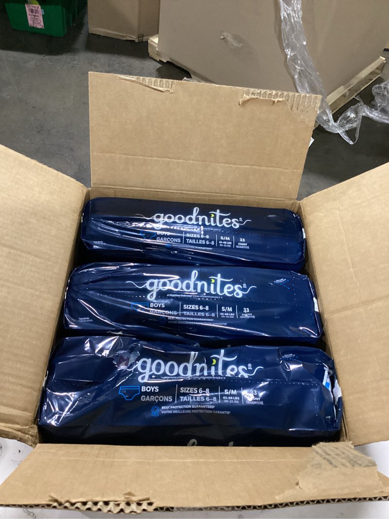Condition photo showing Good Condition for Goodnites Boys' Bedwetting Underwear, Size S/M (43-68 lbs), 99 Ct (3 Packs of 33), Packaging May Vary Small/Medium 99