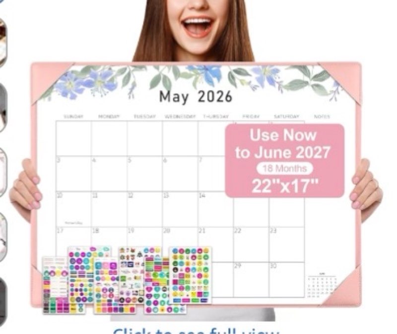Gannyfer Desk Calendar 2026-2027 with Desktop Mat, Large 22" x 17" Desk Pad Calendar, 18-Month Calendar Use Now Through Jun 2027, Office Supplies for Home School Office, Pink with 6 Stickers