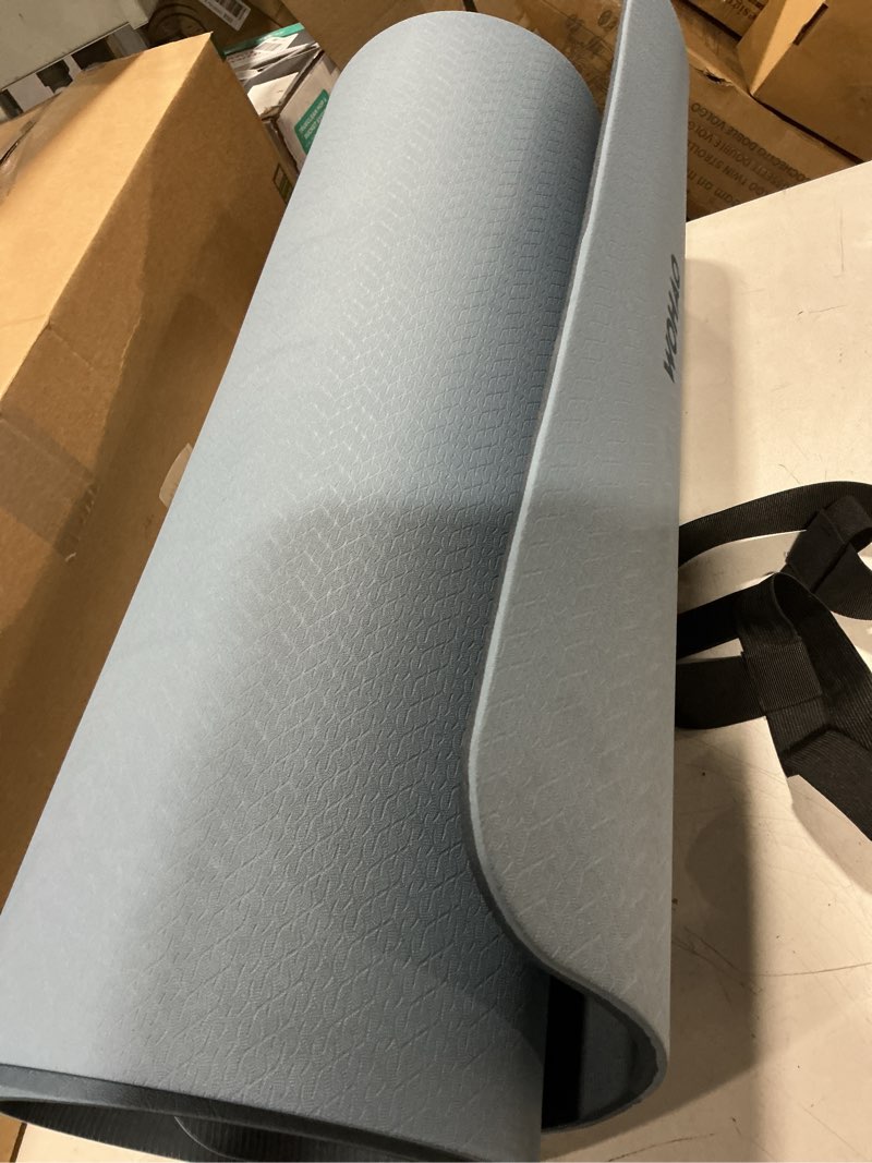 Condition photo showing As Is for 8mm thick non-slip yoga mat - large 72"x32", eco-friendly & odorless with carrying strap, extra wide & durable for yoga, pilates & home gym haze blue