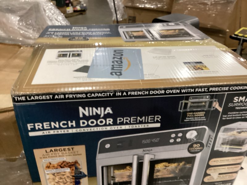 Condition photo showing As Is for Ninja | French Door Premier | Air Fryer, Convection Oven, Toaster | 5-qt Air Fry Basket, Sheet Pan, Wire Rack, Broil Rack | PFAS-free Cooking Surface, Dishwasher-safe Accessories | FO101 (NEW)