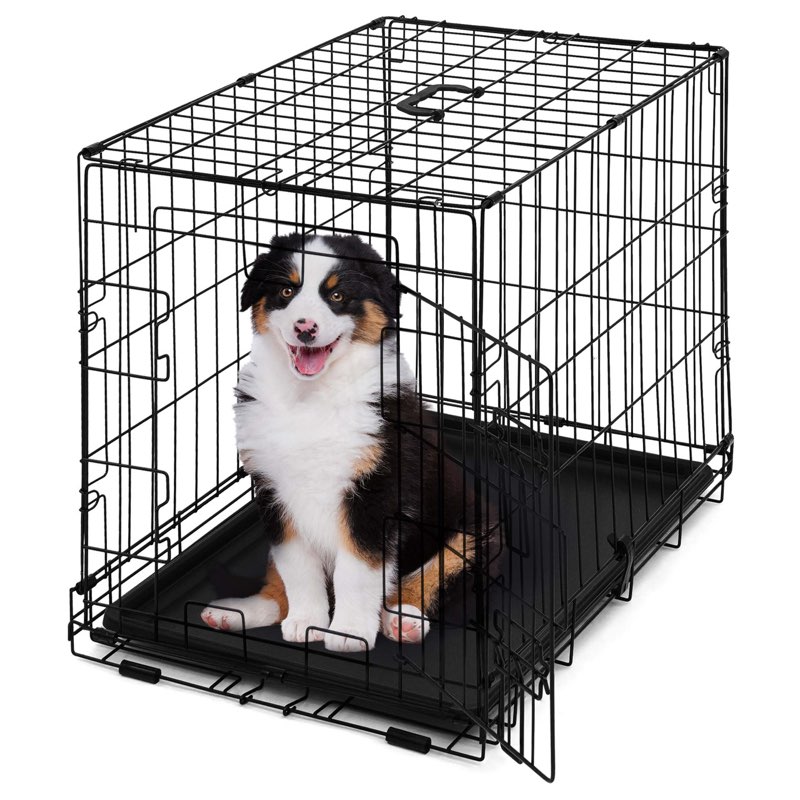 foldable dog crate wire metal dog kennel w/ divider panel, leak-proof pan & protecting feet