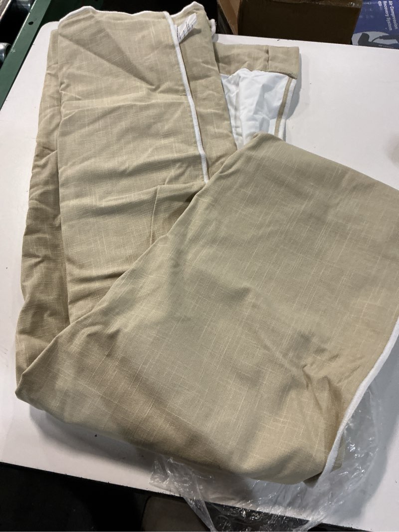 Condition photo showing As Is for piped edge cotton true blackout curtain - single panel, 48x96, natural/white piping
