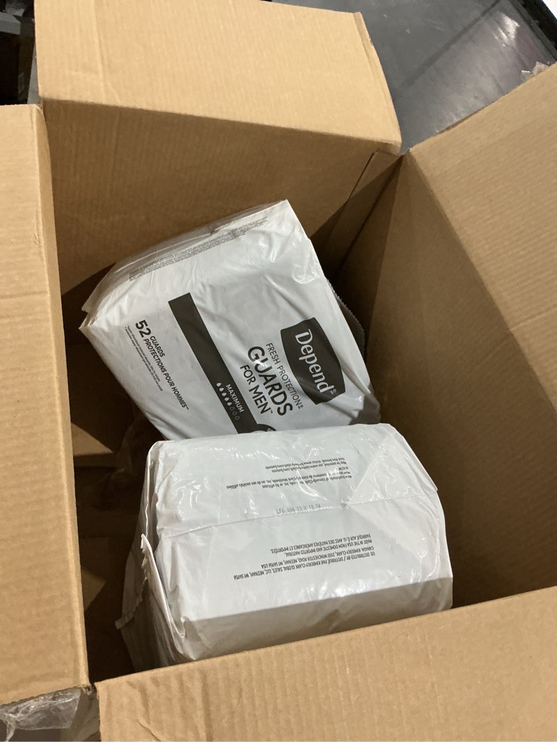 Condition photo showing New/Like New for depend guards incontinence pads for men, maximum absorbency, 104 count (2 packs of 52), packaging may vary