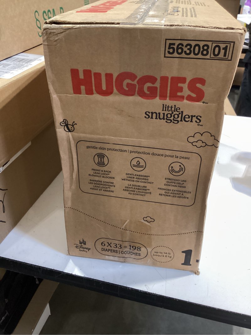 Condition photo showing New/Like New for huggies size 1 diapers, little snugglers diapers, size 1 (8-14 lbs), 198 count (6 packs of 33), packaging may vary size 1 198