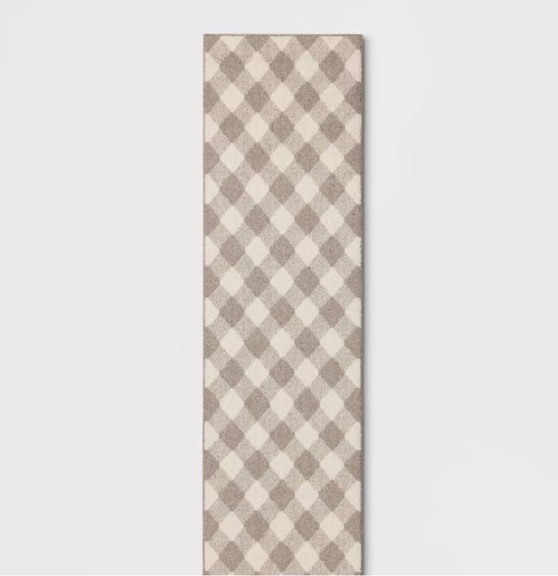 2'4"x7' Gingham Washable Runner Rug Heathered Gray/Ivory - Threshold™