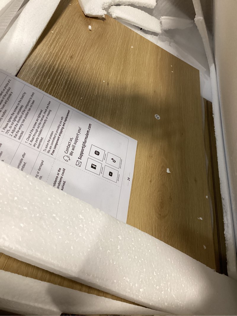 Condition photo showing Good Condition for Furnulem Nightstand with Charging Station, Accent Night Stand with 2 Drawers and Storage Shelf, Slide Drawer Bedside Table for Bedroom, Natural Oak Thick Wood and Sturdy Rattan