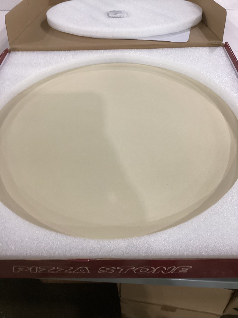Condition photo showing Good Condition for round pizza stone for grill and oven- 16 inch baking stone heavy-duty cordierite pizza stone for bread, cookies, heat proof bbq grilling cooking stone for making crisp crust pizza (beige) beige 16"x 16"