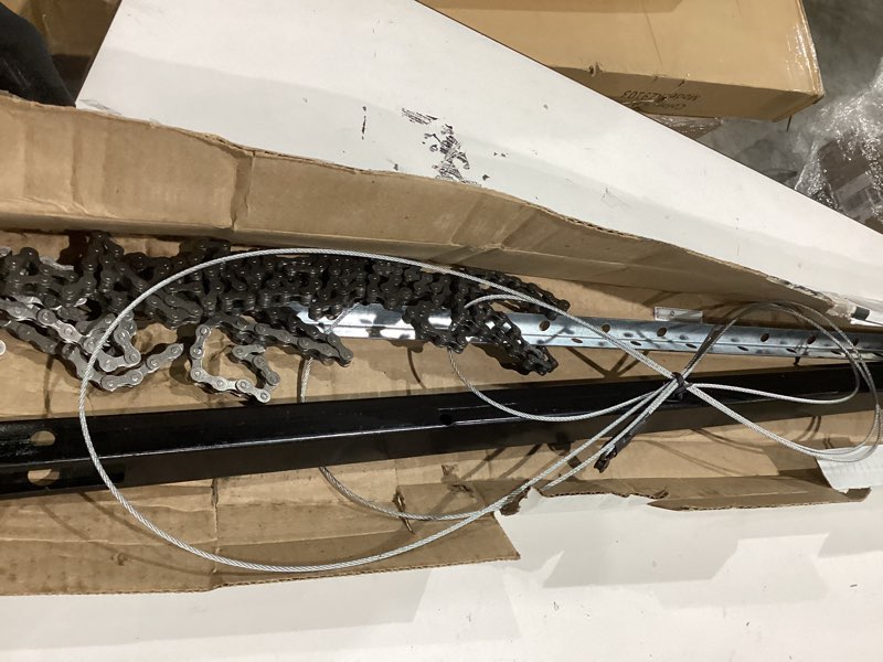 Condition photo showing As Is for chamberlain group 7708cb chamberlain 7708cb-p chain drive 8 foot high garage door opener rail extension kit, regular, other, 12 ft