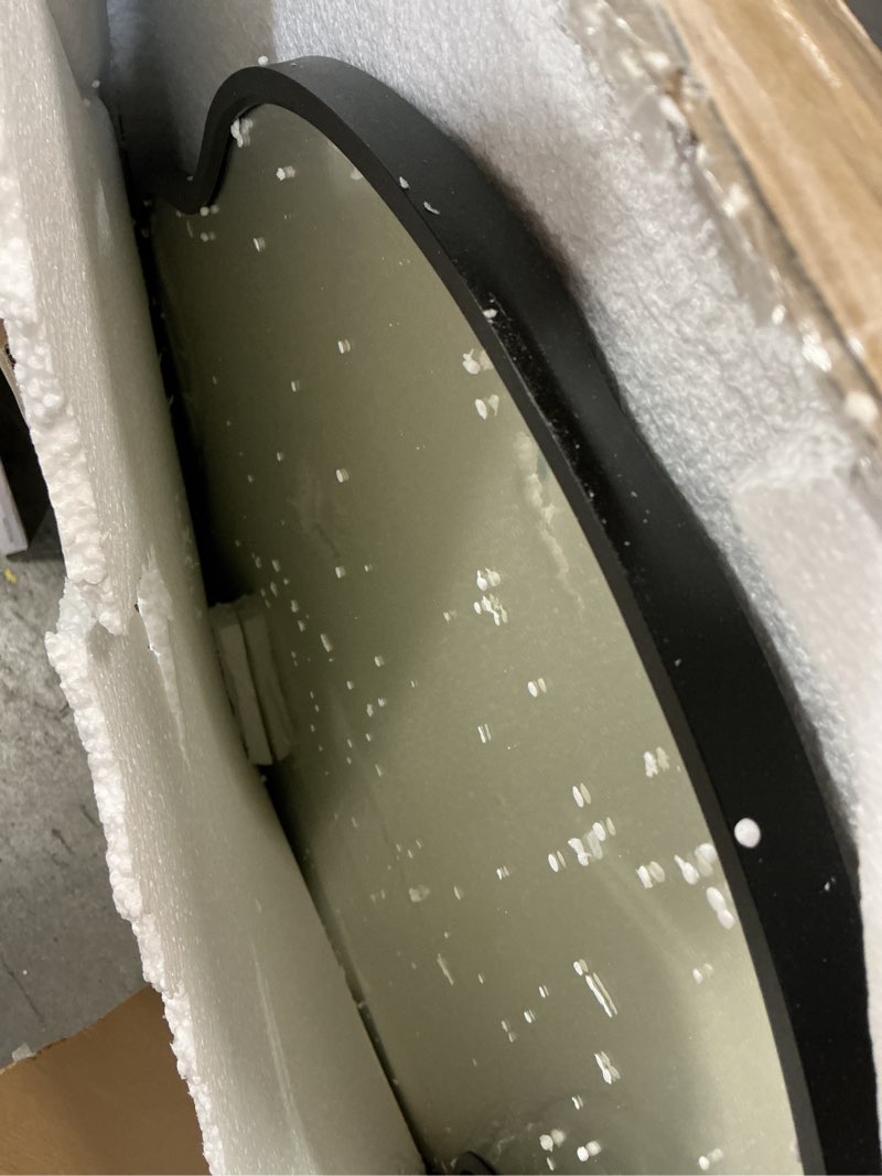 Condition photo showing Good Condition for weer irregular wall mirror, 26x46 inch black asymmetrical mirror wall mounted mirrors decorative, abstract wavy aluminum alloy frame mirror for bathroom, bedroom, living room, entryway black 46"l x 26"w