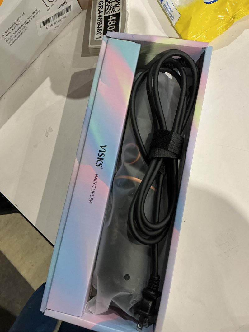 Condition photo showing New/Like New for automatic rotating curling iron – visks v668 pro ceramic hair curler with keratin-coated barrel, digital temperature display, anti-scald, 590m ionic, tangle-free, dual voltage, 1.5 inch black 1.5 inch