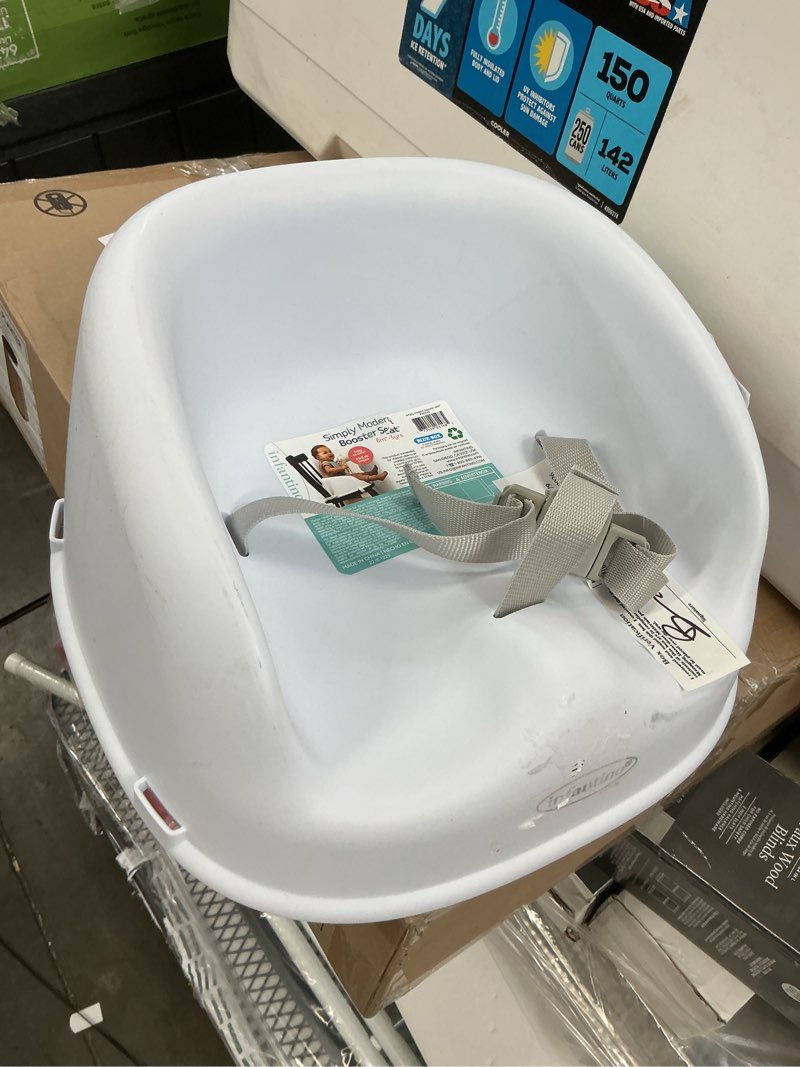 Condition photo showing As Is for infantino simply modern booster seat with 3-point safety harness, contoured seat, and easy-clean design for babies and toddlers