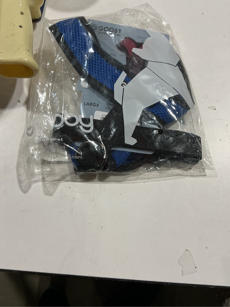 Condition photo showing Good Condition for gooby comfort x head in harness - blue, large - no pull small dog harness, patented choke-free x frame - perfect on the go dog harness for medium dogs no pull or small dogs for indoor and outdoor use large chest (17-22.5") blue