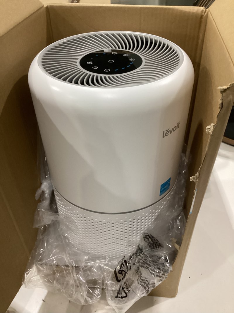Condition photo showing Good Condition for levoit air purifier for home allergies pet hair in bedroom, covers up to 1073 ft² by 56w high torque motor, aham verifide, 3-in-1 filter with hepa sleep mode, remove dust smoke odor, core300-p, white, not tested