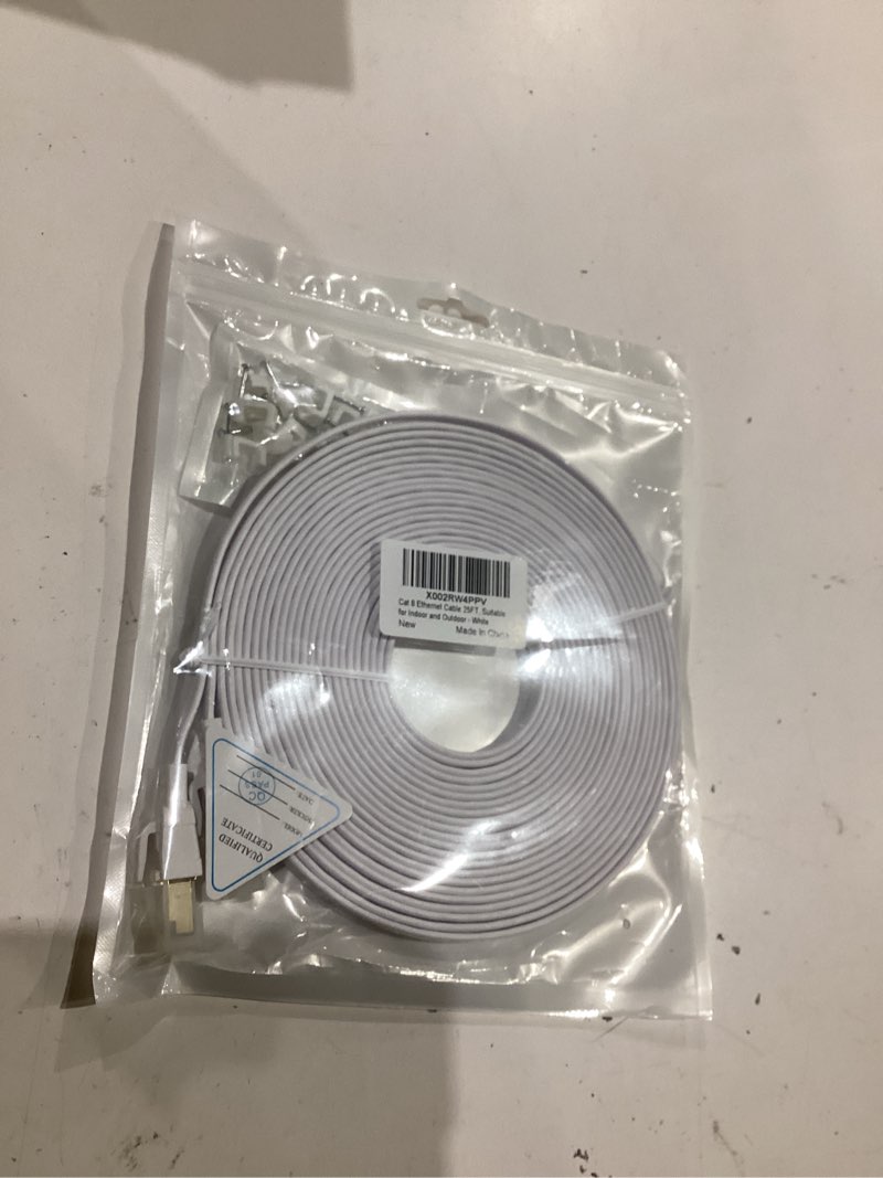 Condition photo showing Good Condition for ethernet cable 25 ft, cat8 high speed outdoor&indoor cat8 lan network cable 40gbps, 2000mhz with gold plated rj45 connector, weatherproof s/ftp uv resistant for router/gaming/modem (25) 25ft white 1